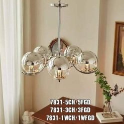 Suspension décorative 5 lampes – 5× douille E27 – finition chromé