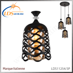 Suspension décorative 3 lampes – 3× douille E27 – finition noir