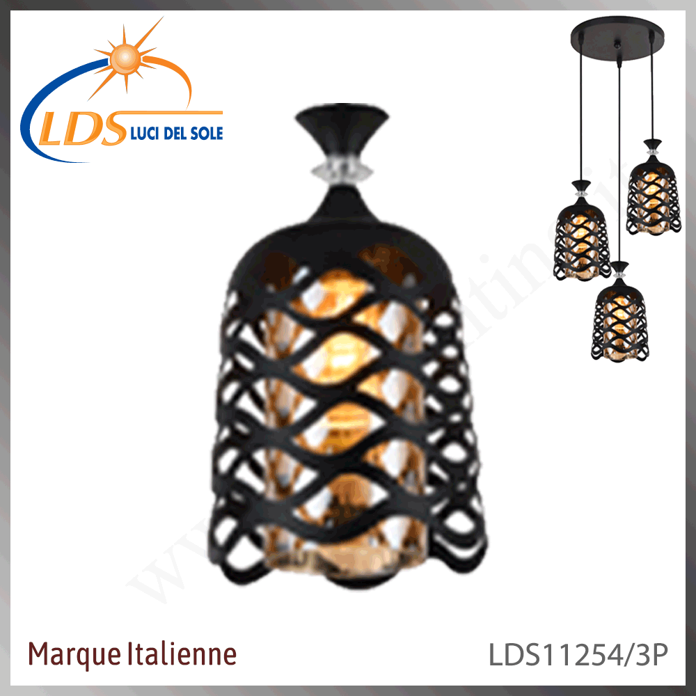 Suspension décorative 3 lampes – 3× douille E27 – finition noir