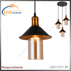 Suspension décorative 3 lampes – 3× douille E27 – en verre – finition noir