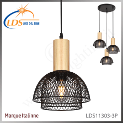 Suspension décorative 3 lampes – 3× douille E27 – finition noir – Luci Del Sole
