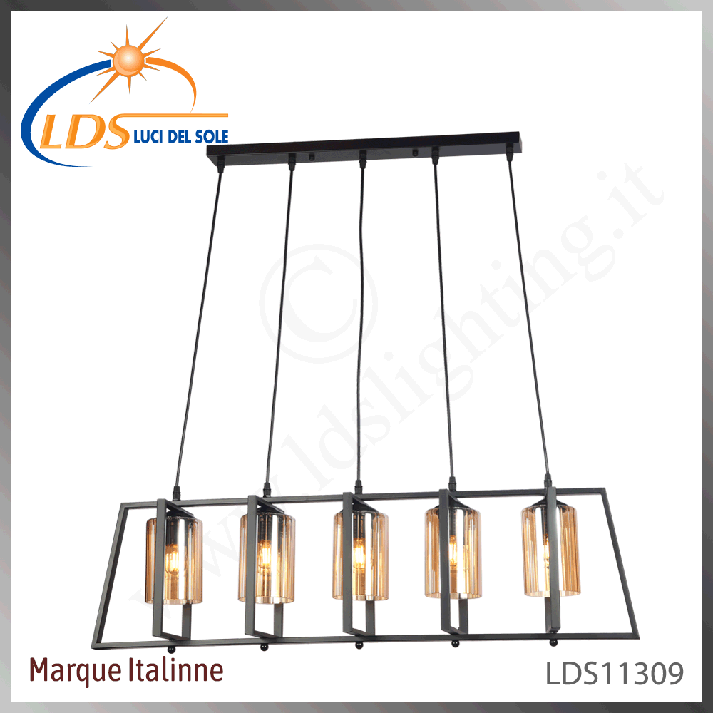 Suspension décorative 1 lampe – 5× douille E27 – en verre