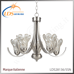 Suspension décorative 5 lampes – 5× douille E27 – en verre – finition nickel satiné