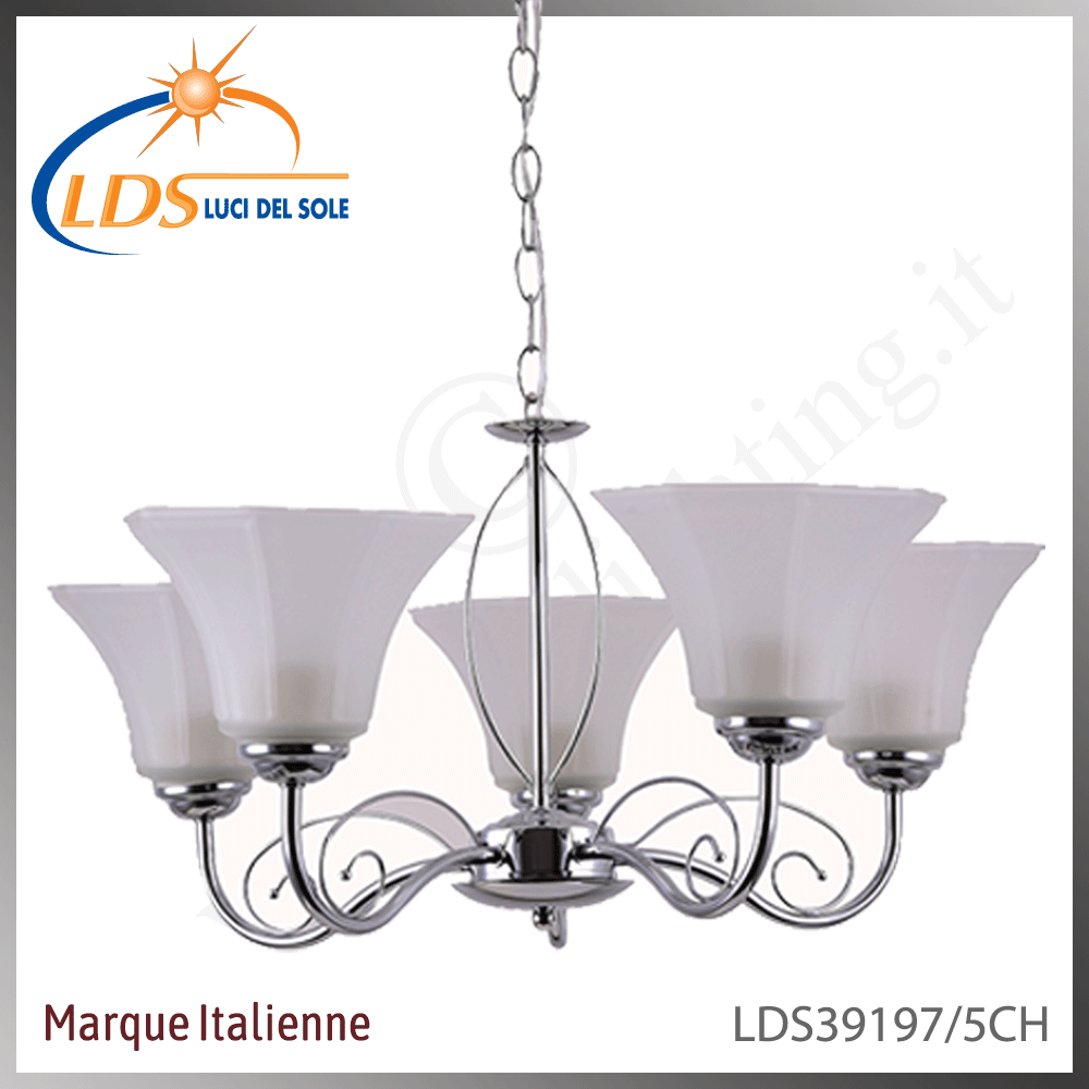 Suspension décorative 5 lampes – 5× douille E27 – en verre – finition chromé