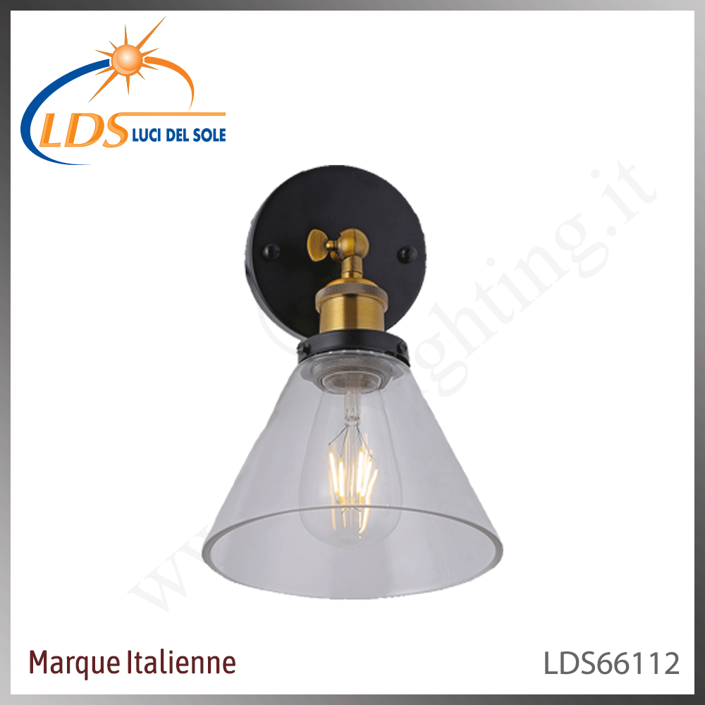 Applique murale (ampoule) – 1× douille E27 – en verre – finition noir