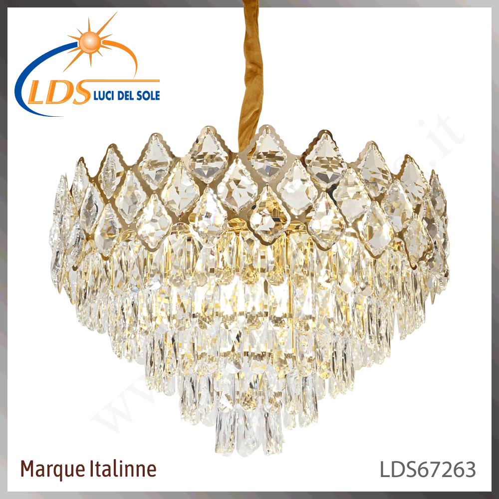 Suspension décorative en cristal – 10× douille E14 (petit culot) – finition or