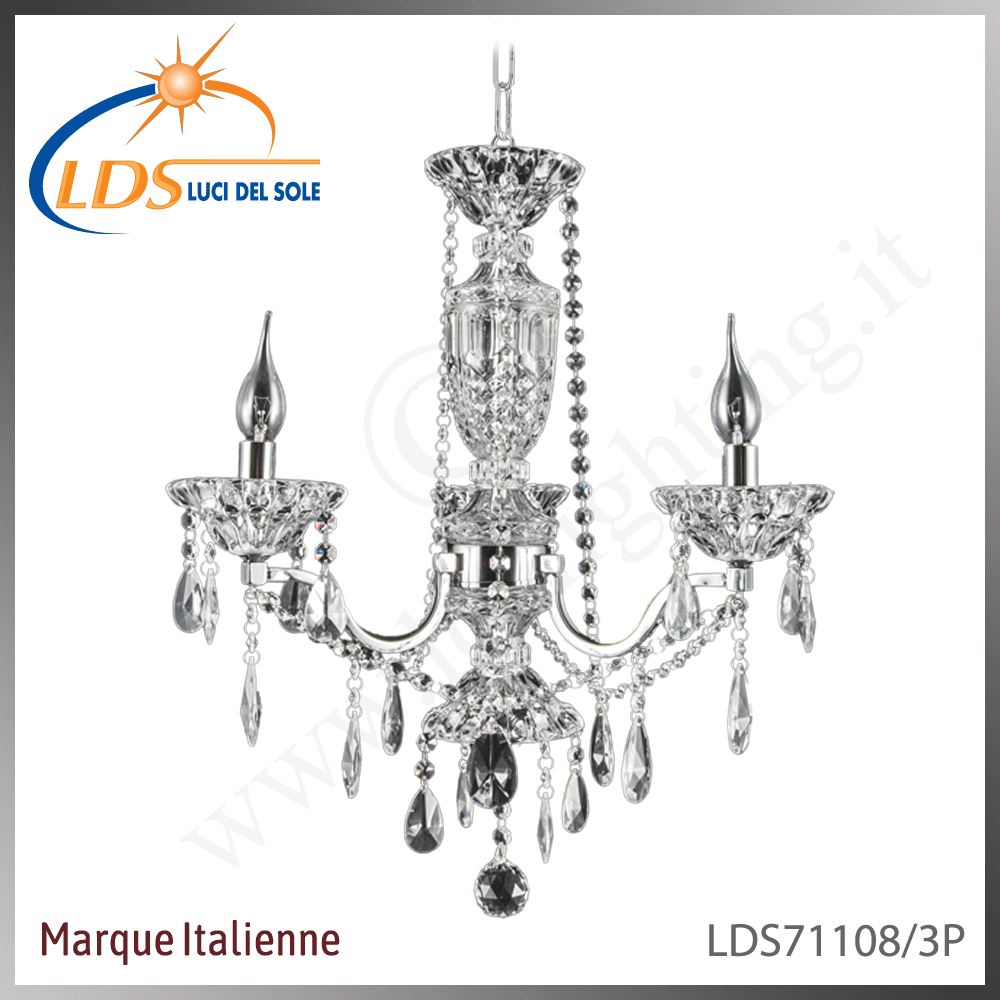 Suspension décorative en cristal – 3× douille E14 (petit culot) – finition chromé