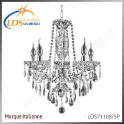 Suspension décorative en cristal – 5× douille E14 (petit culot) – finition chromé