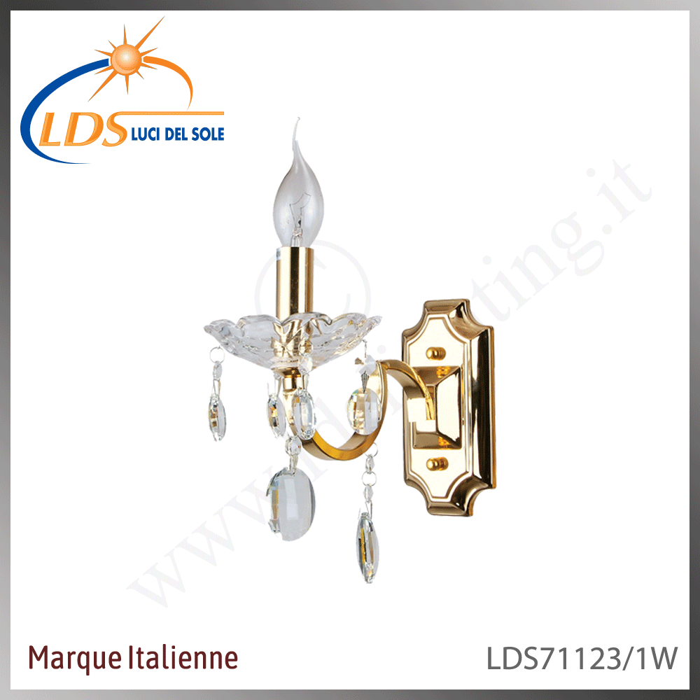 Applique murale en cristal – 1× douille E14 (petit culot) – finition or