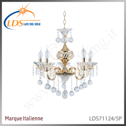 Suspension décorative en cristal – 5× douille E14 (petit culot) – finition or