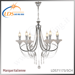 Suspension décorative en cristal – 5× douille E14 (petit culot) – finition chromé