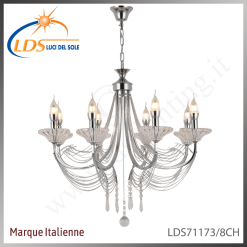 Suspension décorative en cristal – 8× douille E14 (petit culot) – finition chromé