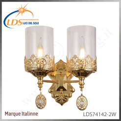 Applique murale (ampoule) – 2× douille E14 (petit culot) – en verre – finition or – Luci…