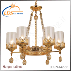 Suspension décorative 5 lampes – 6× douille E14 (petit culot) – en verre – finition or –…