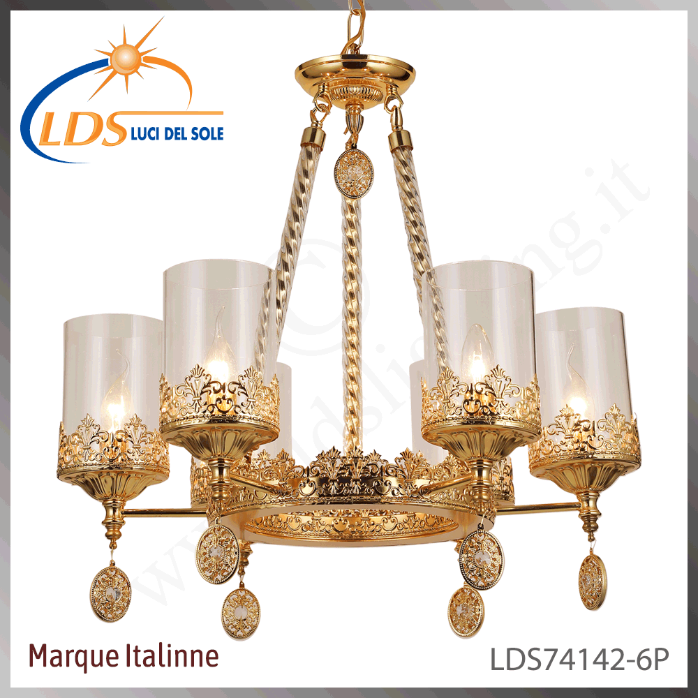 Suspension décorative 5 lampes – 6× douille E14 (petit culot) – en verre – finition or –…