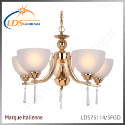 Suspension décorative 5 lampes – 5× douille E27 – en verre – finition or