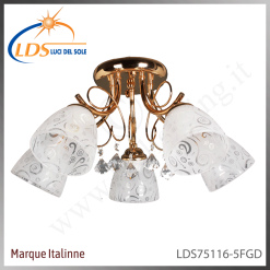 Suspension décorative 5 lampes – 5× douille E27 – en verre – finition or