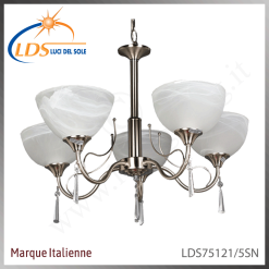 Suspension décorative 5 lampes – 5× douille E27 – en verre – finition nickel satiné
