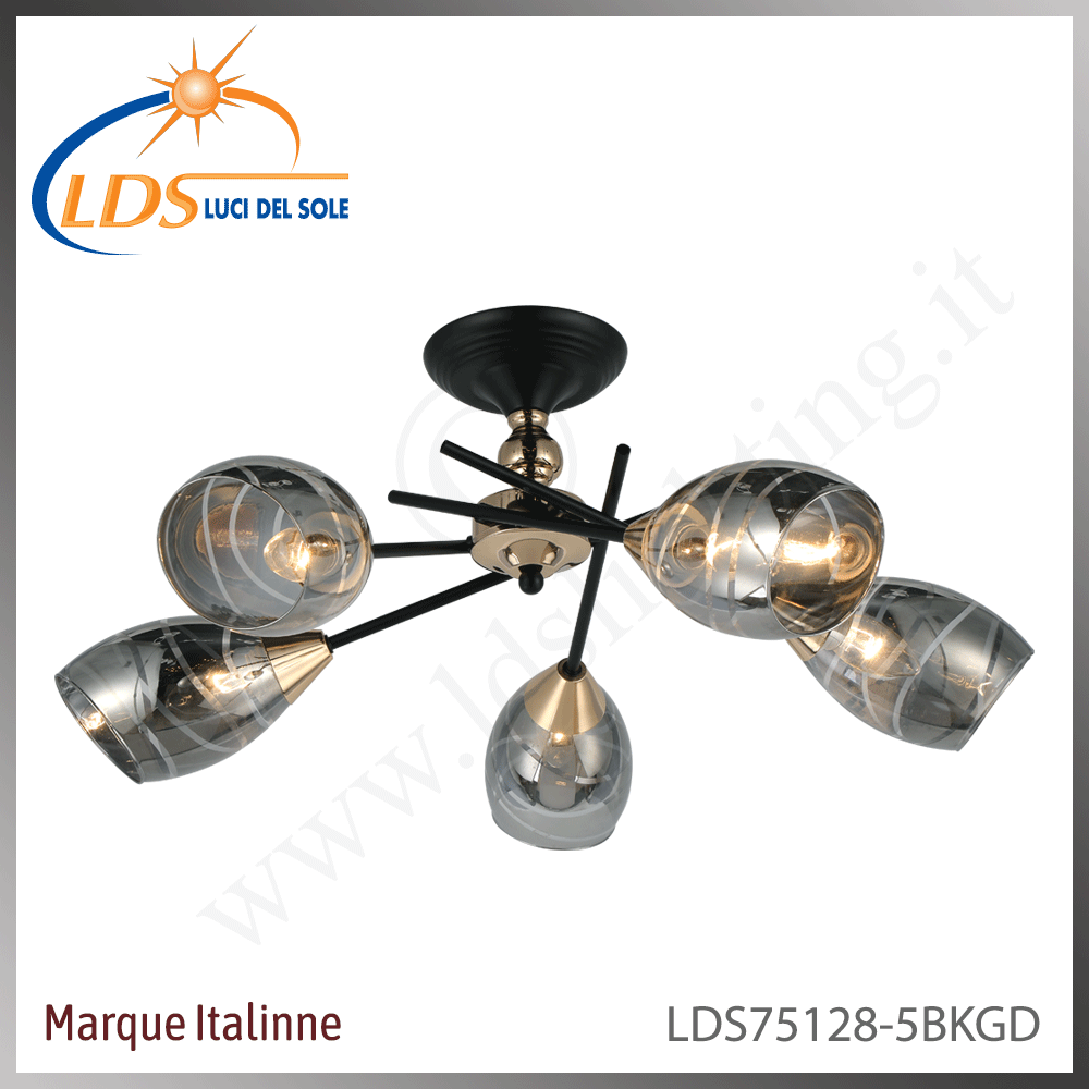Suspension décorative 5 lampes – 5× douille E27 – en verre
