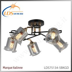 Suspension décorative 5 lampes – 5× douille E27 – en verre – finition or