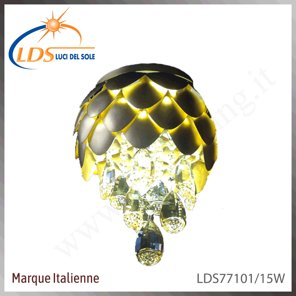 Suspension décorative en cristal – LED 15W – finition noir