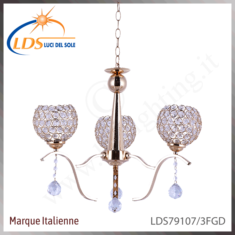 Suspension décorative 3 lampes – 3× douille E27 – finition or