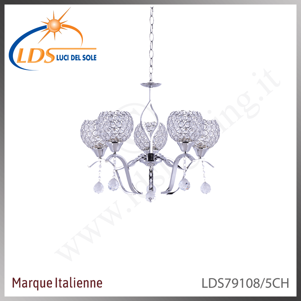Suspension décorative 5 lampes – 5× douille E27 – finition chromé