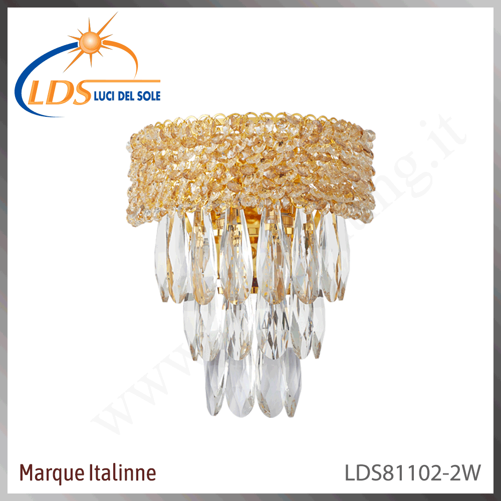 Applique murale en cristal – 2× douille E14 (petit culot) – finition or – Luci Del Sole