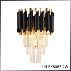 Applique murale en cristal – 2× douille E14 (petit culot) – finition noir