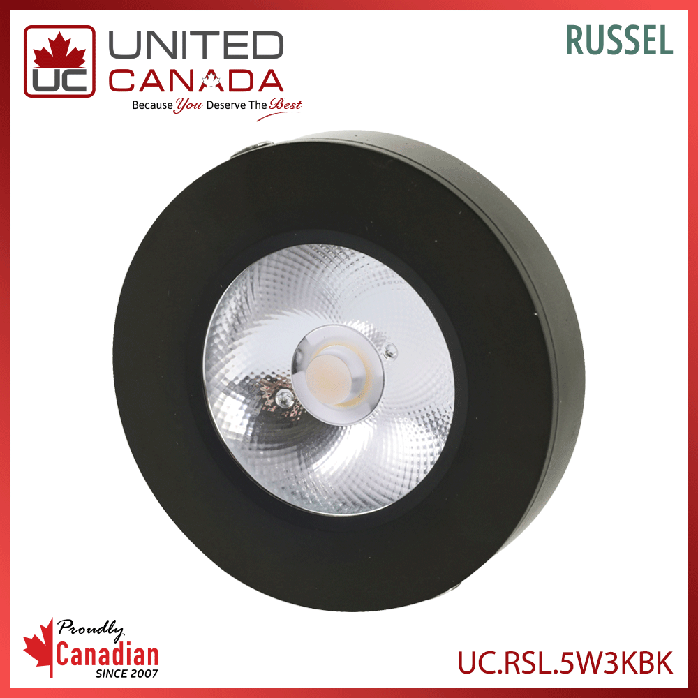 Plafonnier LED en saillie – LED 5W – Blanc chaud (3000K) – finition noir